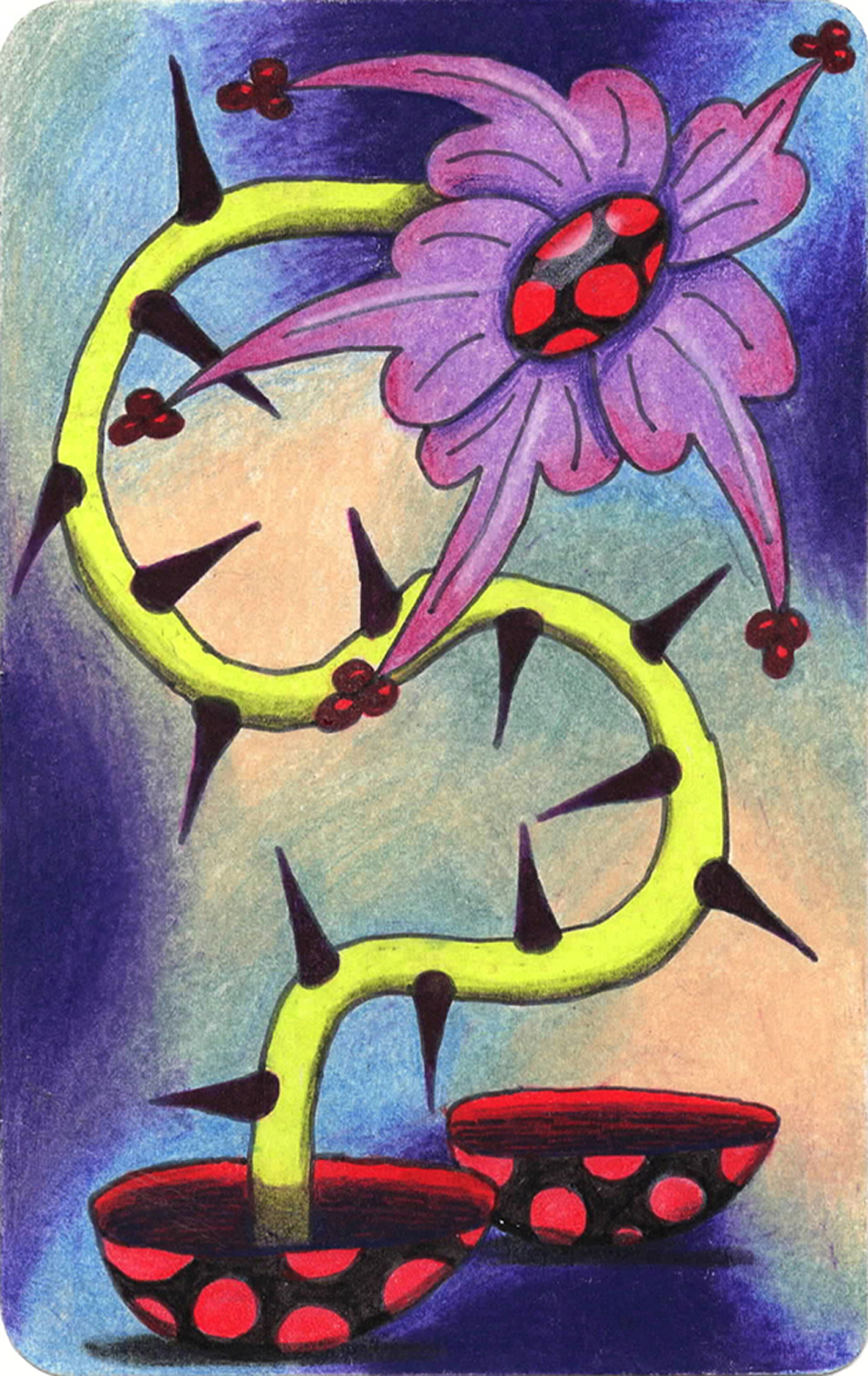 Egg Flower, 2017 by Ben Sanders, Ink and colored pencil on paper 3.5 x 5.5 inches 5.25 x 7 inches framed