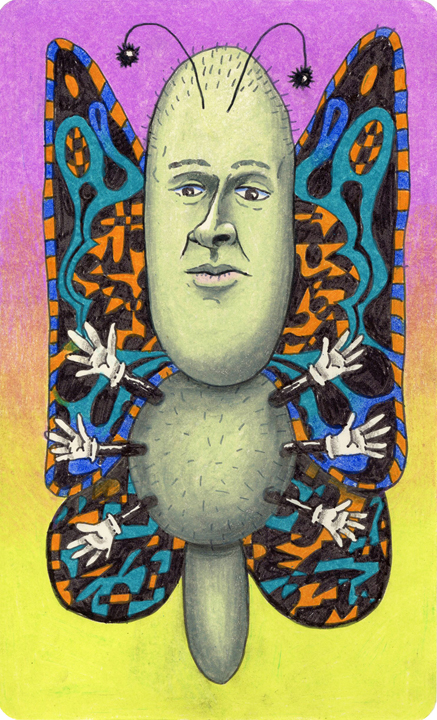 Study for “The Seraph”, 2017 by Ben Sanders, Ink and colored pencil on paper 8.25 x 5 inches 10 x 7 inches framed
