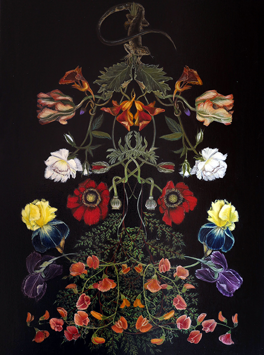 Velia de Iuliis Flora 1, 2016 gouache and oil on canvas 24 x 18 in