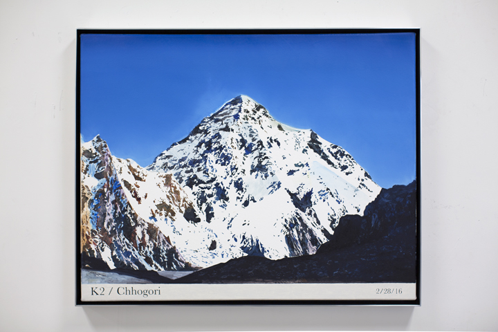 Rob Reynolds Most Painted Mountain (K2/Chhogori), 2016 Oil, alkyd and acrylic paint on canvas in welded aluminum artists frame. 24 3/4” x 30 3/4” x 2”